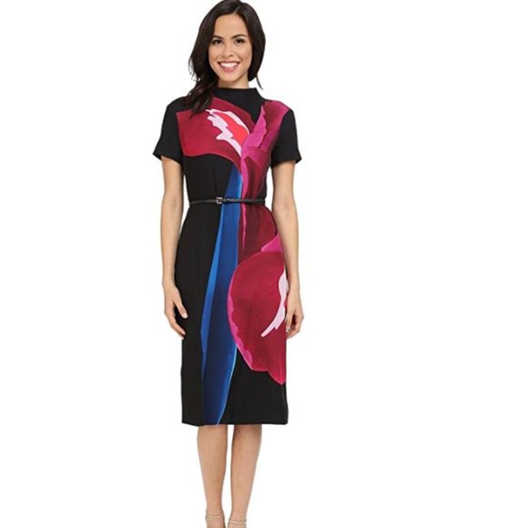 Ted Baker Black Sianne Stencilled Stems Midi Cocktail Dress size 1 nwt *FLAWED* - Picture 3 of 16